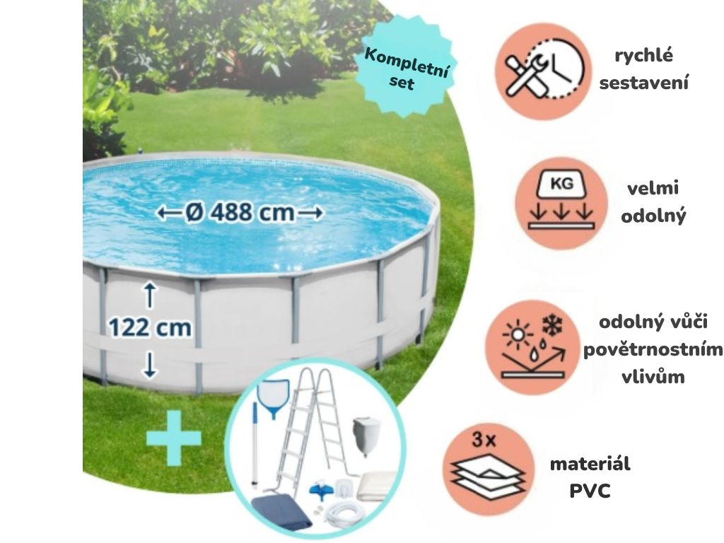 Nadzemní bazén s ocelovou konstrukcí Summer Waves Elite Frame Grey 4,88 x 1,22 m 58089